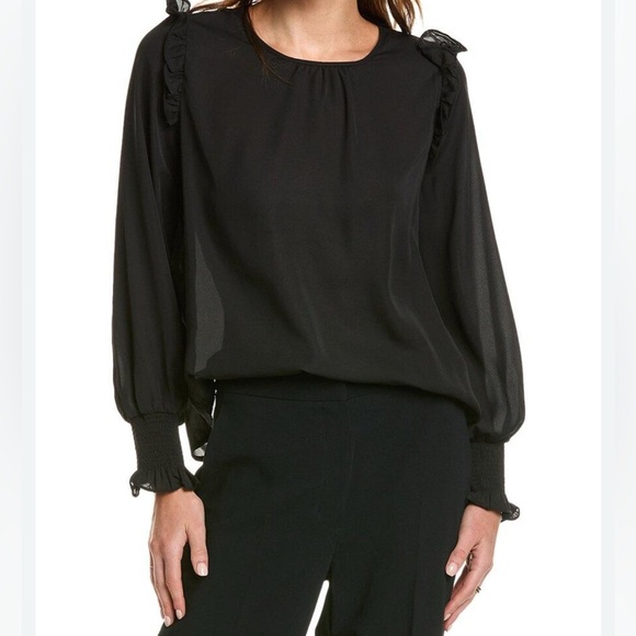 Laundry | Black Smocked Cuff Blouse / Ruffles | Sheer | Women’s Large - Picture 1 of 6